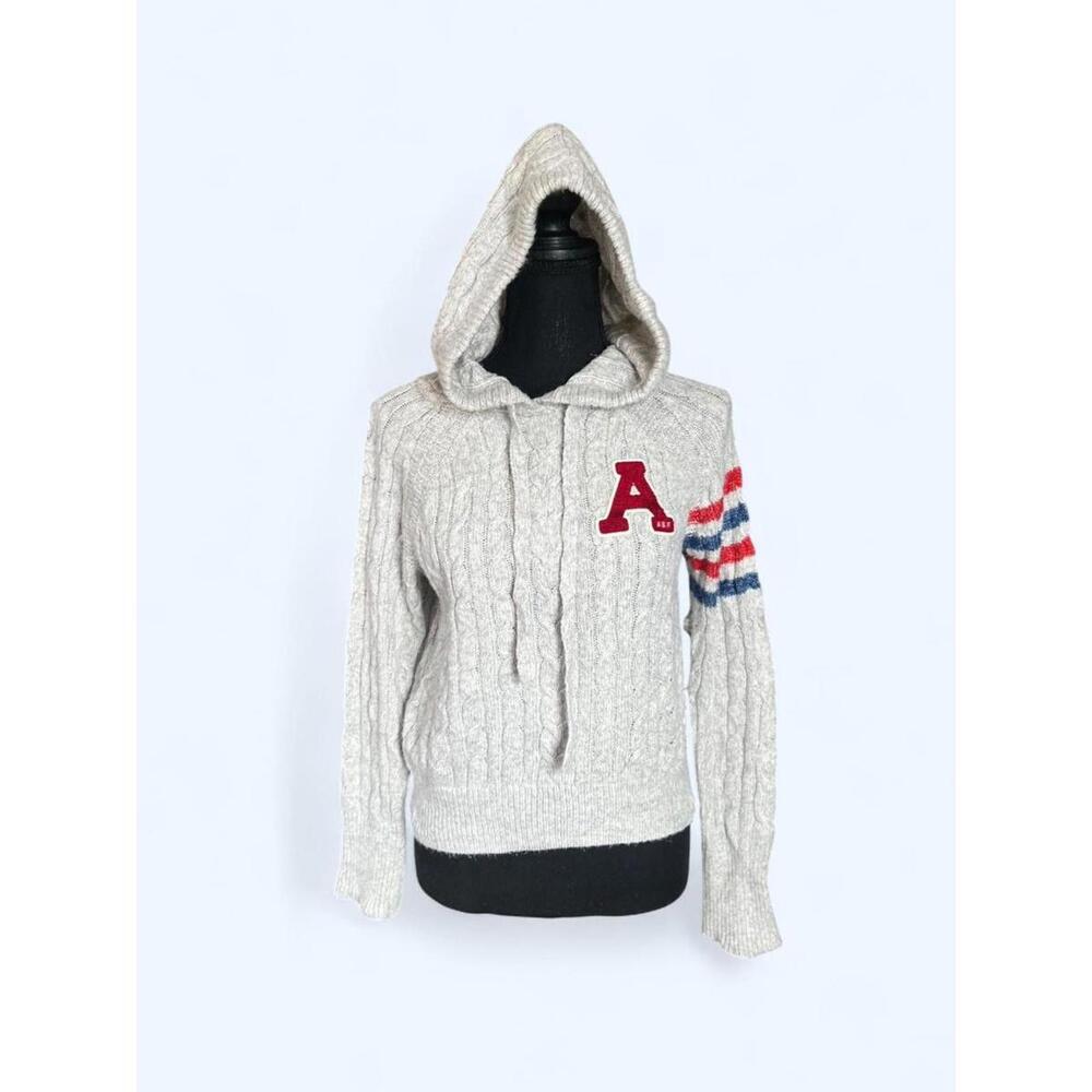 Y2K Abercrombie & Fitch Cable Knit Varsity Hoodie Sweater Size Small 🤍